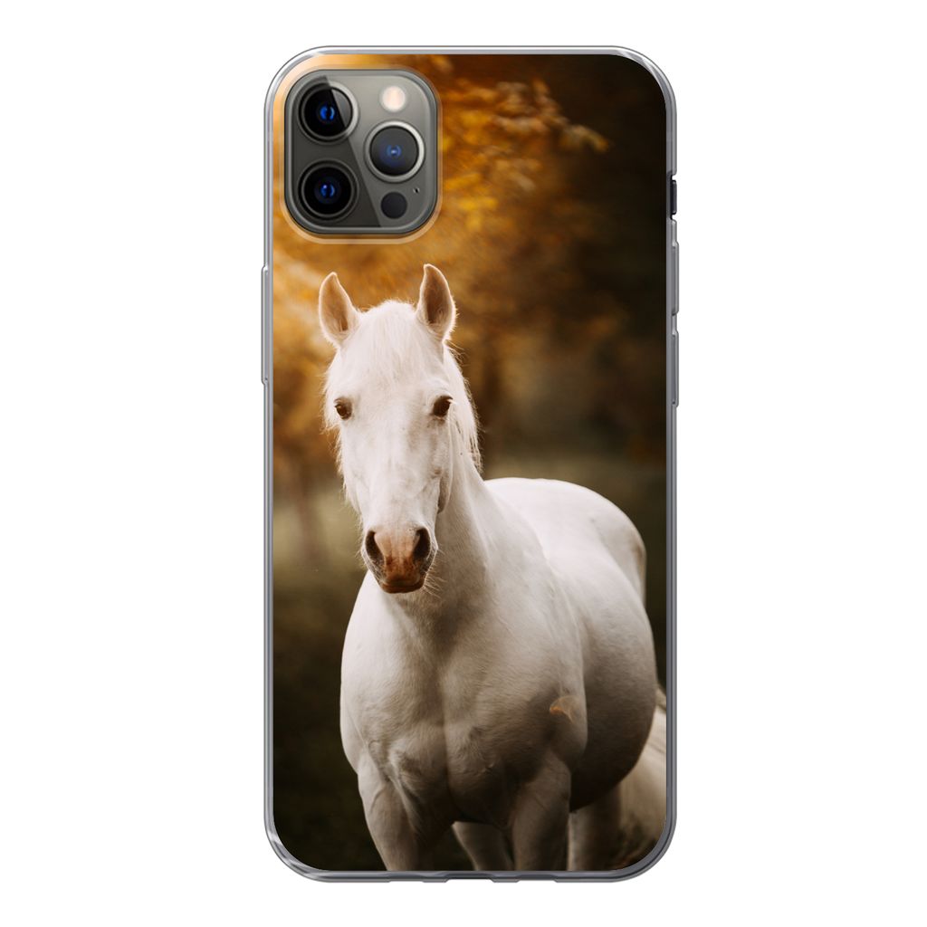 MuchoWow Handyhülle Schutzhülle Hülle für iPhone 12 Pro Max Pferd - Licht - Sonne Silikon Softcase Handy Hülle - Hartschale