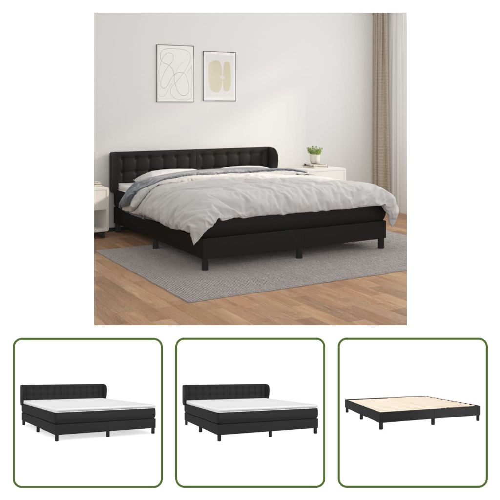 The Living Store Boxspringbett mit Matratze Schwarz 160x200 cm Kunstleder