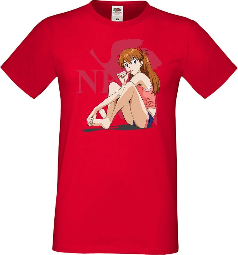 Herren T-Shirt Anime Manga Neon Anime Genesis Manga Evangelion Asuka Langley Soryu 02 Asuka Neon, Man 2XL / Gelb