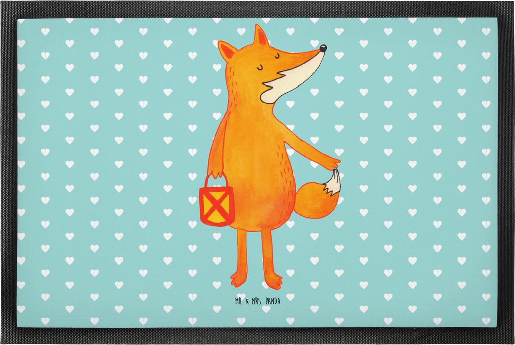 Mr. & Mrs. Panda fußmatte Fuchs Laterne 50 x 75 cm - Türkis Pastell - Geschenk, Sankt Martin, Selbstbewusst, Schmutzfangmatte, Gummi-Fußmatte, T...