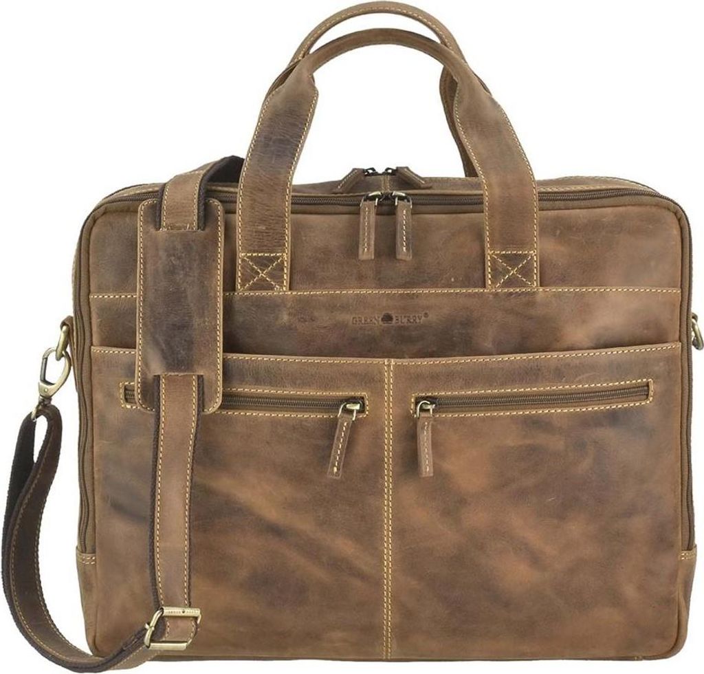 Greenburry Businesstasche Vintage Leder Officebag Aktentasche Briefcase braun 43x34cm mit Notebookfach