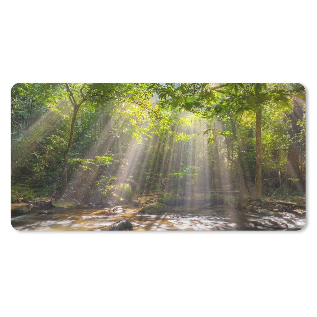 MuchoWow Schreibtischunterlage Sonnenstrahlen durch Laub 80x40 cm - XXL Mauspad - Gaming Mauspad