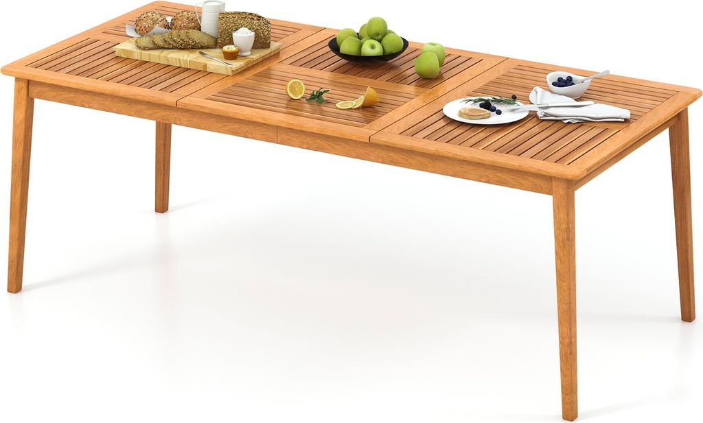 GOPLUS Gartentisch für 8 Personen, 200 x 90 cm Terrassentisch rechteckig mit 5cm Schirmloch, Holztisch wetterfest aus Akazienholz, Natur (L)