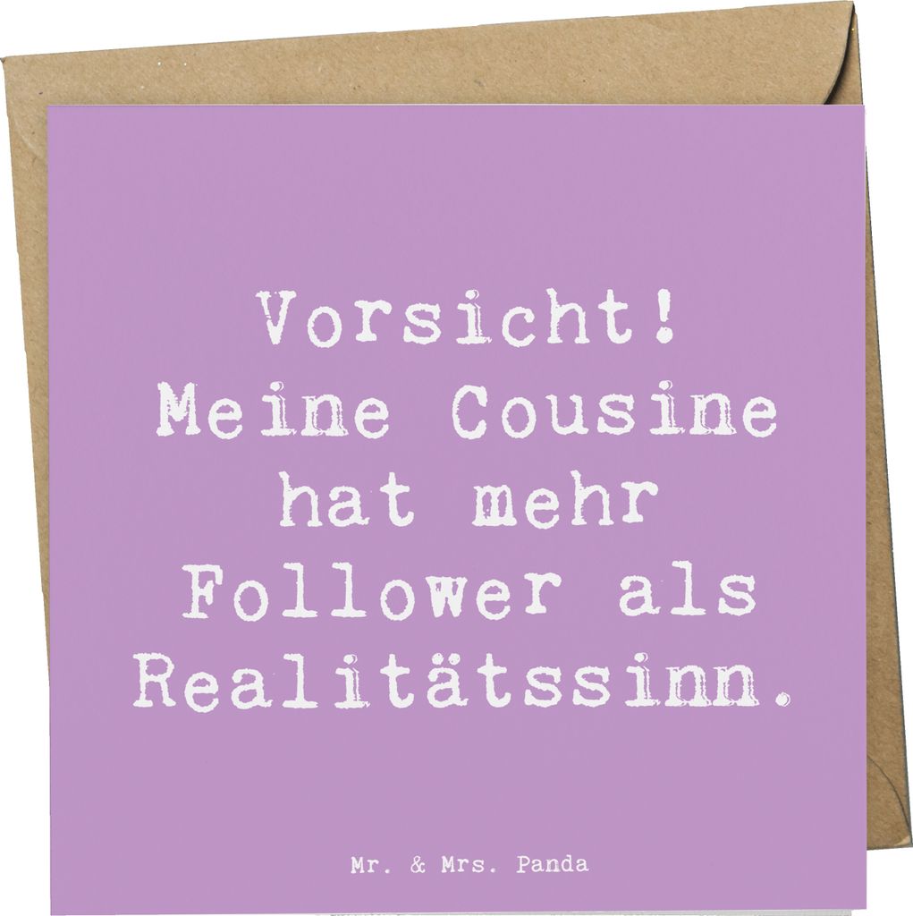 Mr. & Mrs. Panda Grußkarte Spruch Cousine Influencer - Lavendeltraum - Geschenk, faltkarte, anlasskarte, Klappkarte, Glückwunschkarte, Geschenke,...