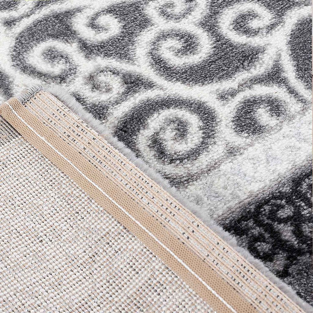 Teppich kurzflor Moderner Orientteppich mit Glitzergarn in Grau Schwarz Weiß, für Wohnzimmer, Schlafzimmer, Maße:80x150 cm
