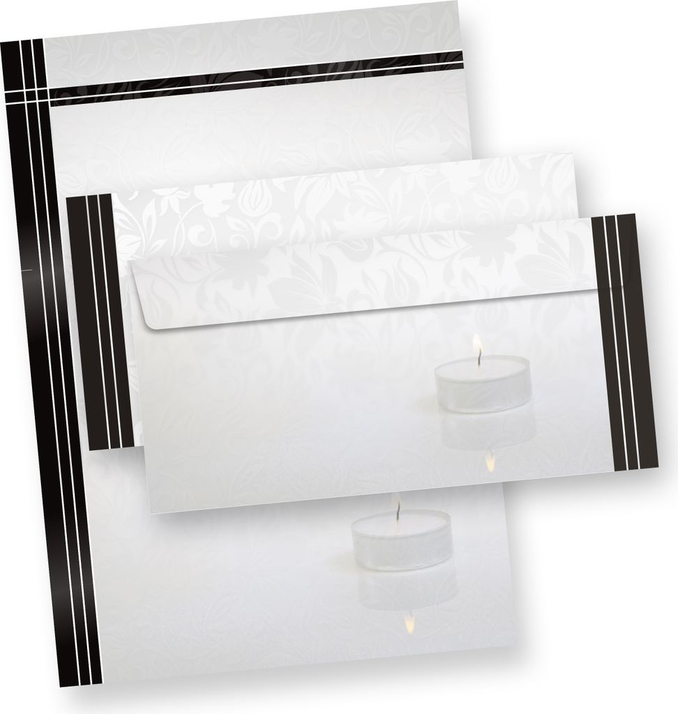 Briefpapier Set Trauer (250 Sets ohne Fenster) Set mit Briefbögen A4 und passende Trauerumschläge