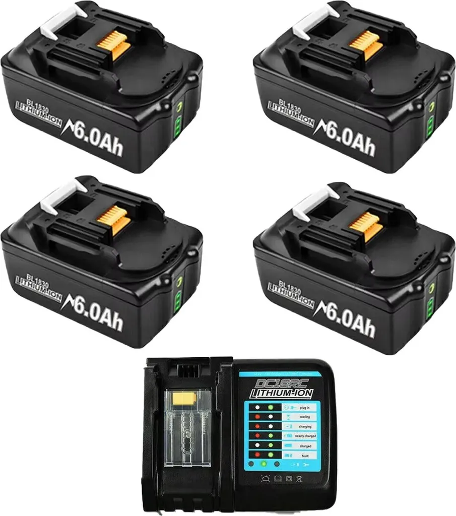 Batterie 18V 6000mAh rechargeable - Pack de 4 avec chargeur inclus