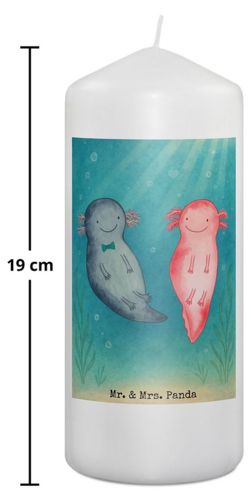 Mr. & Mrs. Panda Kerze Axolotl Liebe Design 19 x 8 cm - Weiß - Geschenk, Stumpenkerze, Mitbringsel, Bedruckte, für Frauen, Valentinstag, Hochzeit...