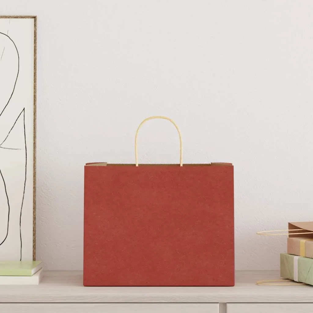 250 Sacchetti Shopper Carta 32x22x24 cm con Eleganti Manici Rossi