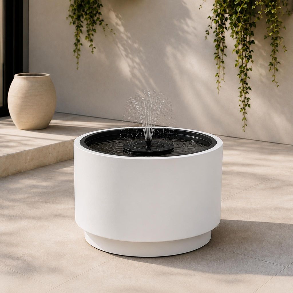 Solarbrunnen Outdoor Set mit großer Ø 47x30 cm Schale weiß Produktbild 