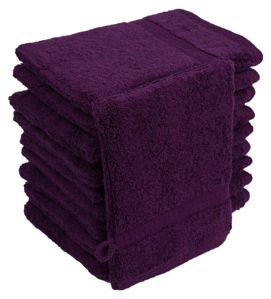 Waschhandschuhe Waschlappen 10er Set Aubergine / Lila 100 % Produktbild 