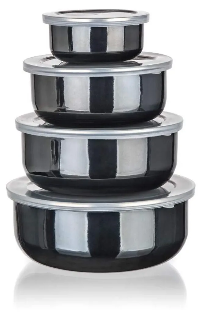 BANQUET Set 8 Pezzi Ciotole Smaltate Metallic Black con Coperchio