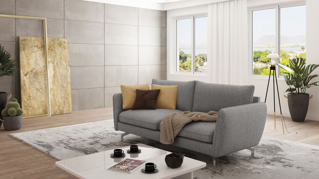 S-STYLE MÖBEL - Modernes Sofa 3-Sitzer Frema mit Silber Metall Füßen aus Silber Luxusmicrofaser, B/T/H: 172 cm/ 92 cm/ 87 cm