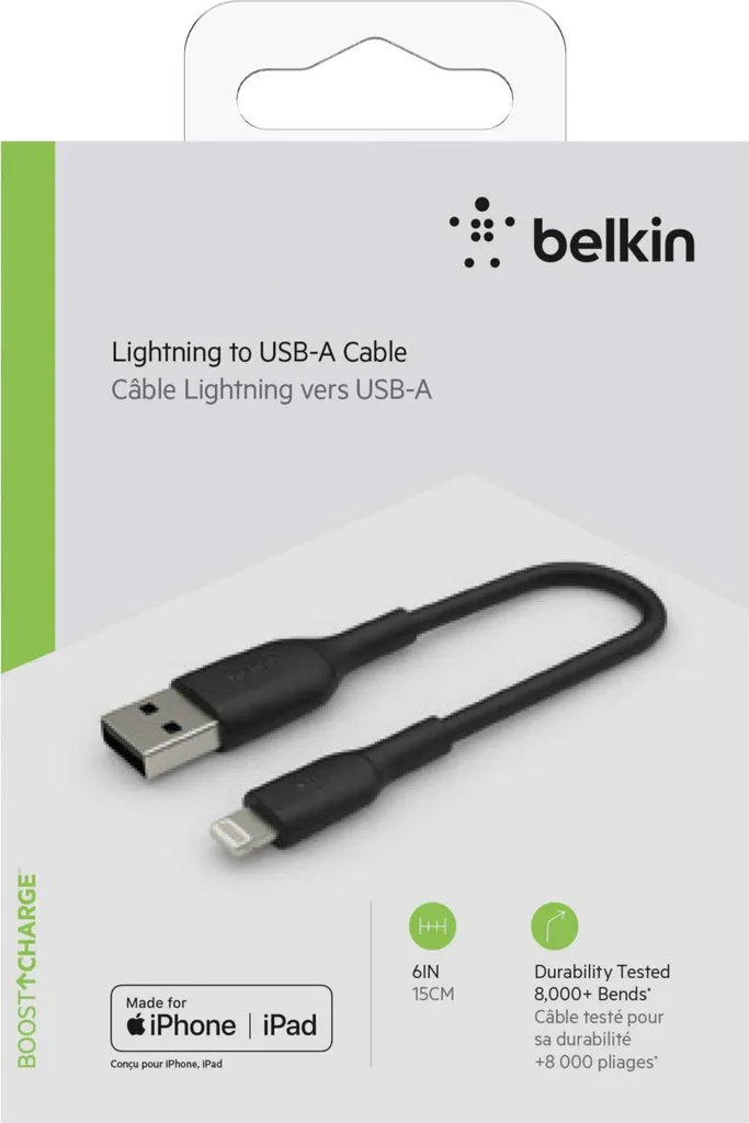 Cavo Belkin Lightning a USB-A 15cm Nero - Ricarica Rapida MFi Apple