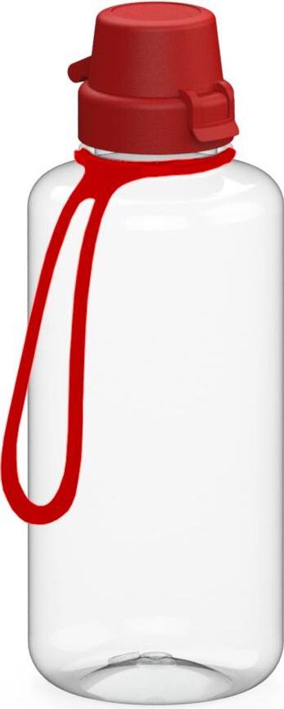 Trinkflasche 1L Kinder 'School' - bruchsichere Tritan Wasserflasche inkl. Strap - BPA-frei, auslaufsicher, spülmaschinenfest - transparent/rot