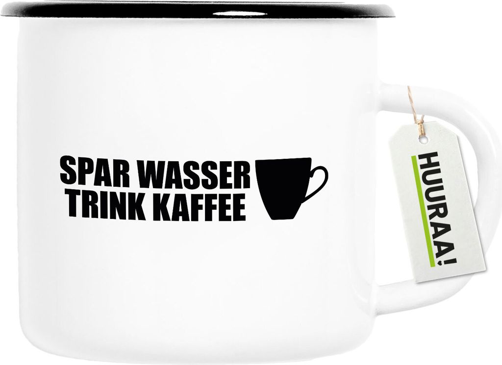 Huuraa Emaille Tasse Spar Wasser Trink Kaffee Kaffeetasse 300ml Vintage Campingbecher Geschenkidee