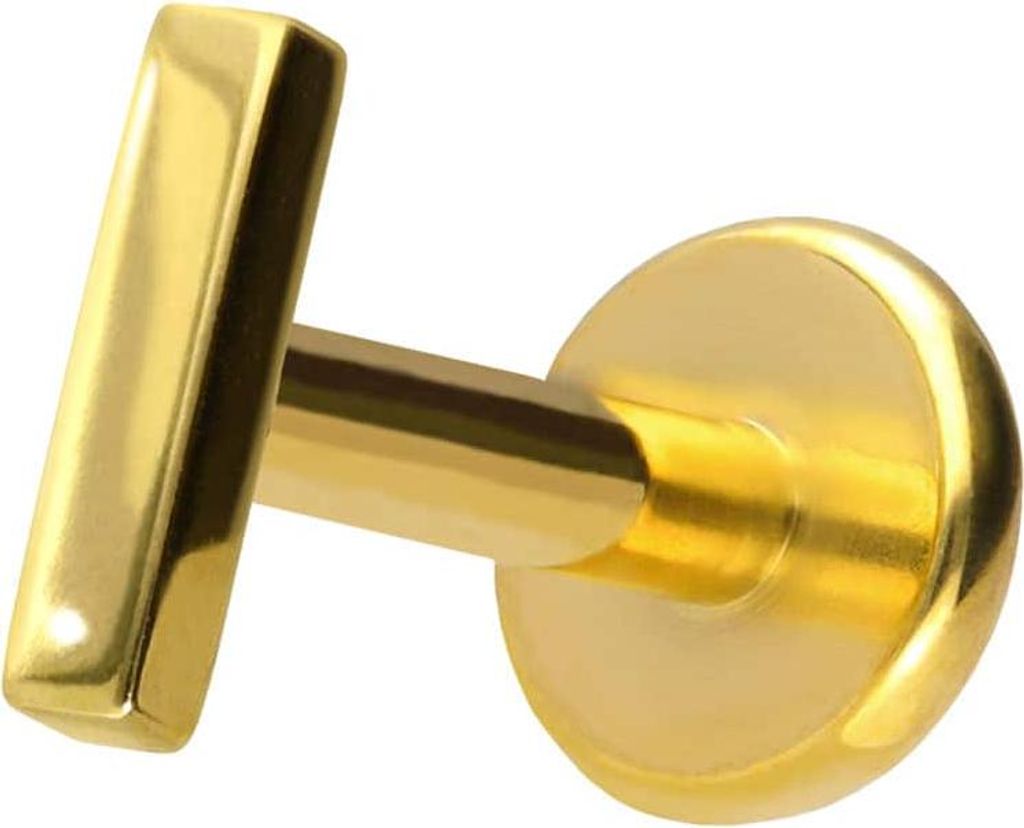 Ohrpiercing, Nasenpiercing Titan Labret mit Push Fit BALKEN Gold Stablänge: 9mm | Stabstärke: 1,2mm
