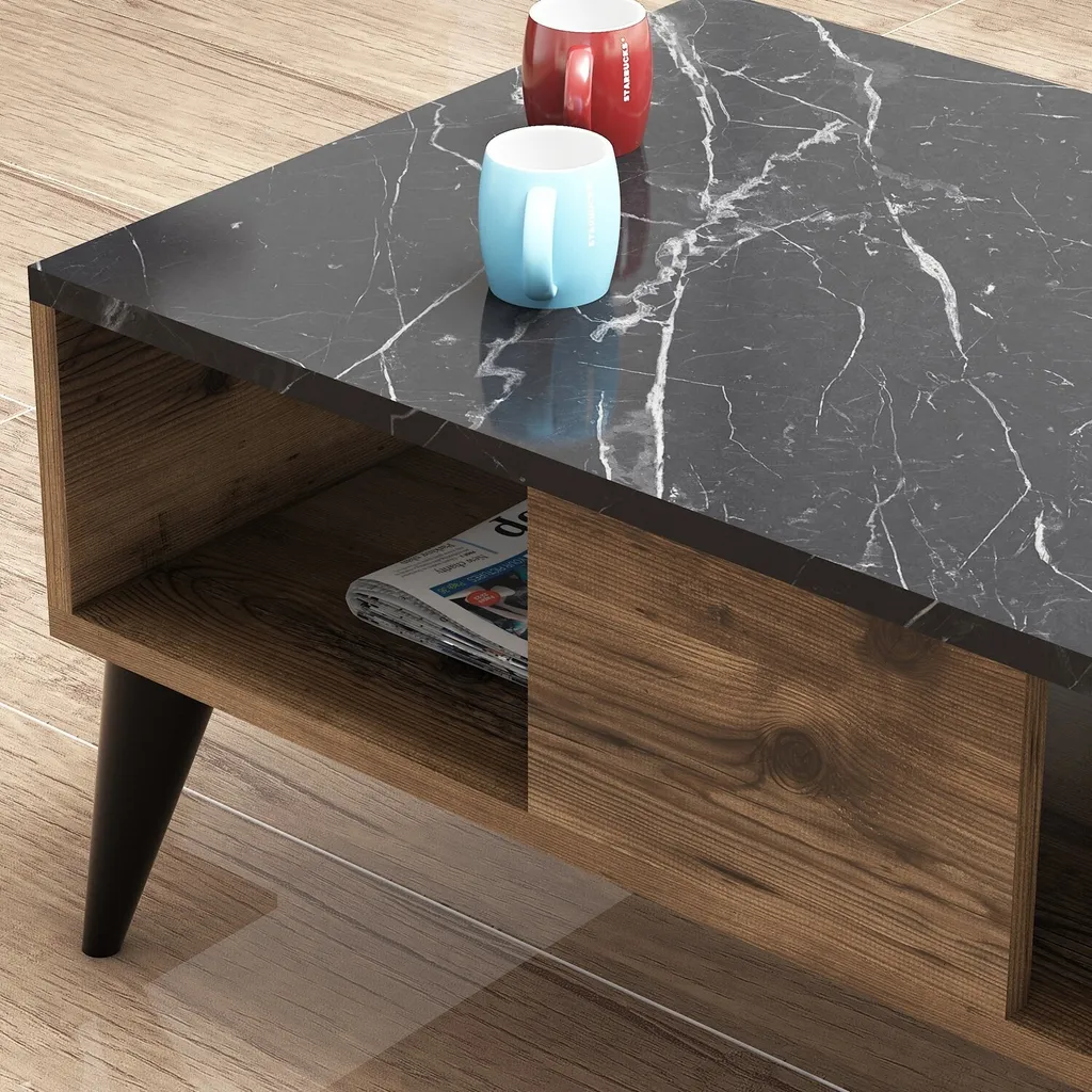 Table basse rectangulaire Lidya noyer 90 cm avec rangement intégré - 5