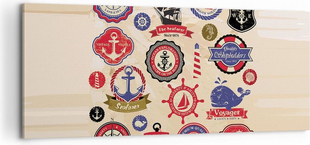 Bild auf Leinwand - Leinwandbild - Anker Fahne Abzeichen Boot - 100x40cm - Wand Bild - Wanddeko - Leinwanddruck - Bilder - Kunstdruck - Wanddekorat...