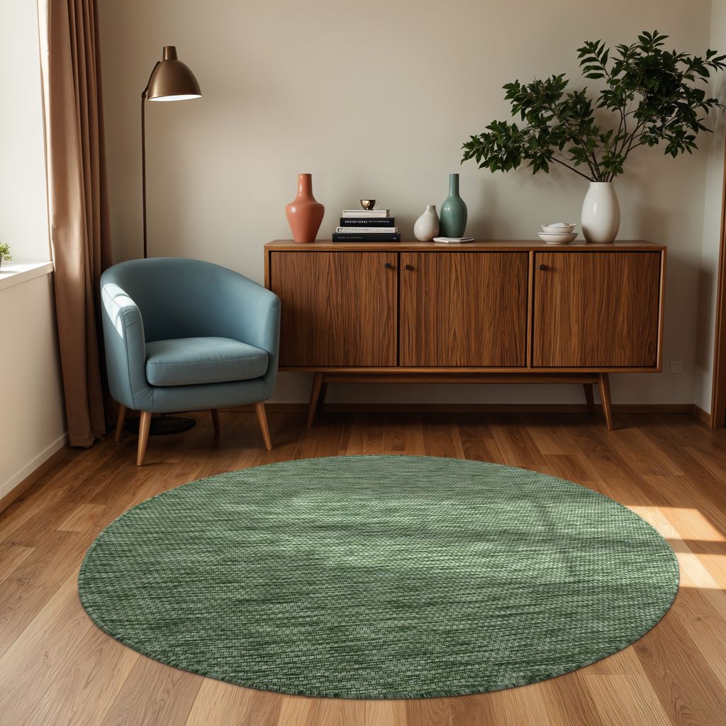 In- & Outdoor Teppich Flachgewebe einfarbig modern wetterfest für Terrasse Küche Grösse 80 cm Rund