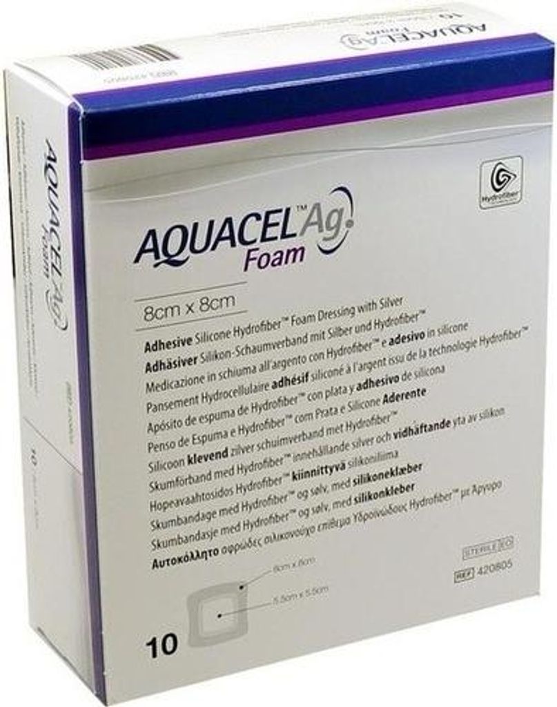 AQUACEL Ag Foam adhäsiv 8x8 cm Verband