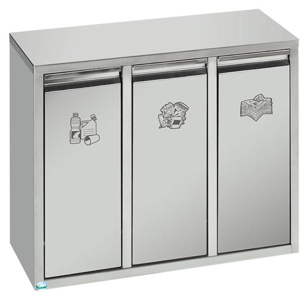 Wertstoffsortiersystem mit 3 Klapptüren | Stand- oder Wandbefestigung | 21 Liter, HxBxT 47x58x27cm | Edelstahl
