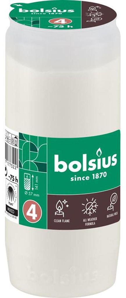 Riempimento Bolsius, 75 h, 238 g, 57 x 141 mm, per luce Immagine del prodotto 