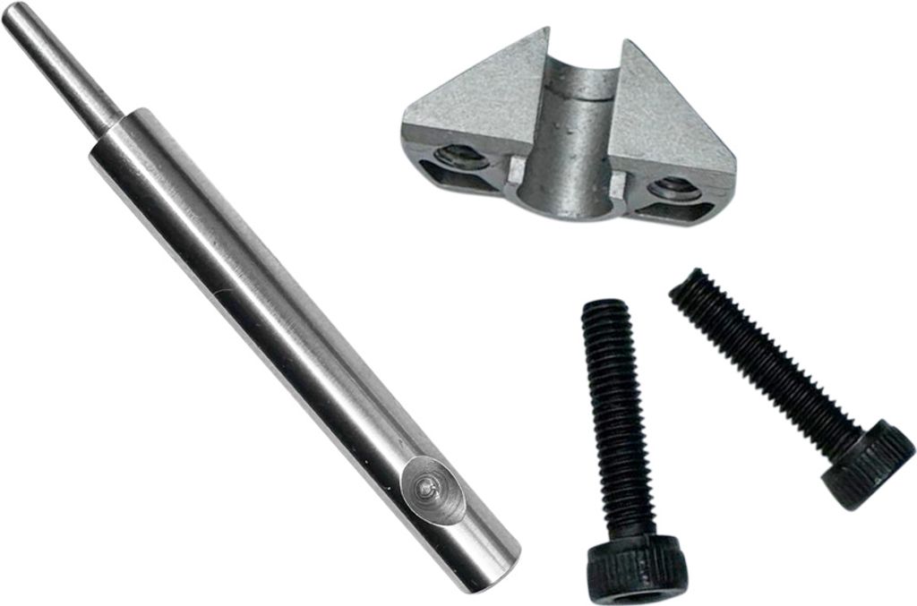 A set of metal tools and screws on a white background.