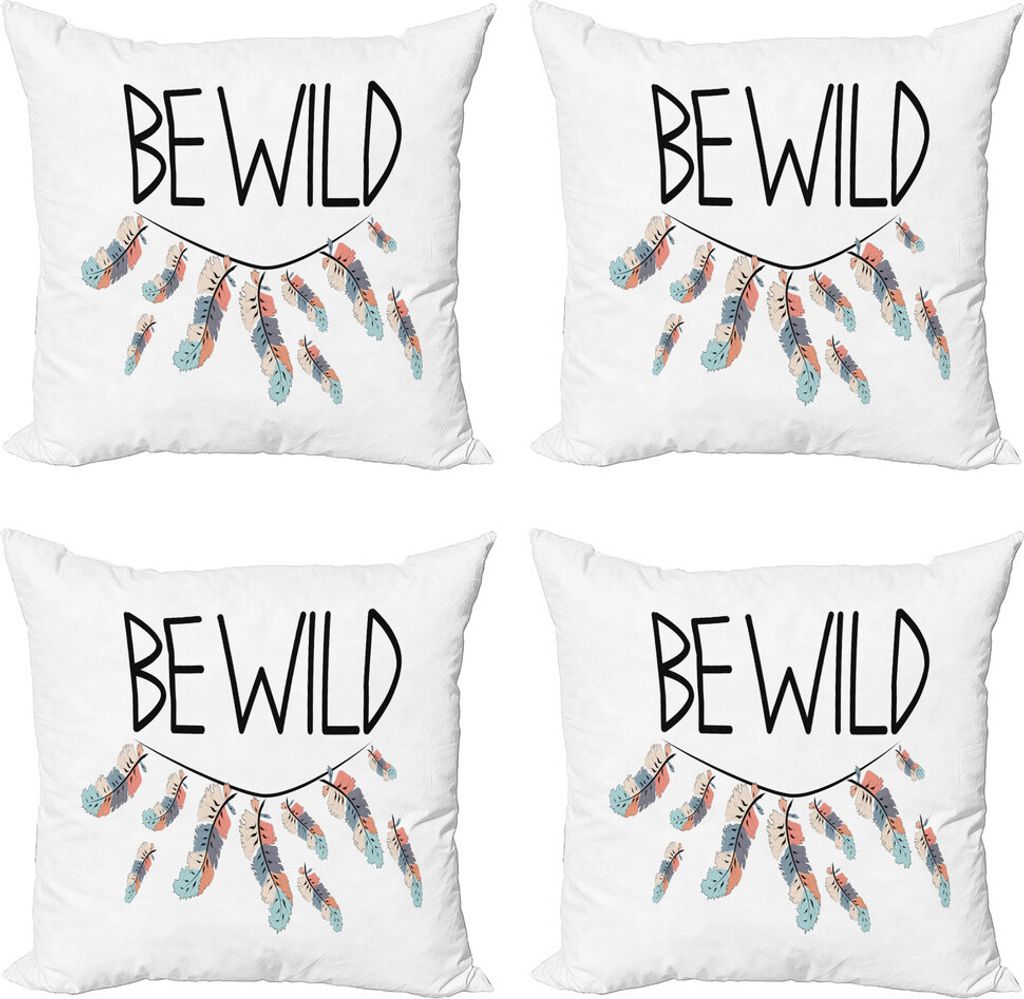 ABAKUHAUS Feder Kissenbezug Set (4 Stück), Be Wild Calligraphic Design-, Moderner Doppelseitiger Digitaldruck, 50 cm x 50 cm, Koksgraue Multicolor