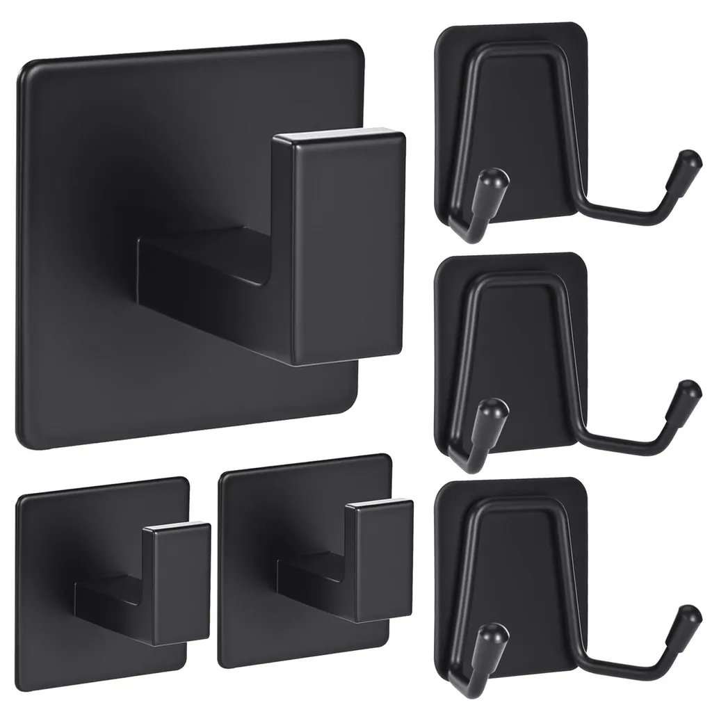 Lot de 6 crochets porte-serviettes noirs en acier inoxydable adhésifs