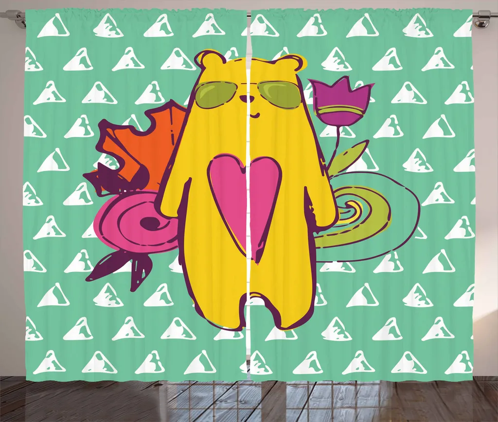 ABAKUHAUS Tenda rustica con orsi, occhiali da sole hipster con mammiferi, tende universali per soggiorno con passanti e ganci, 280 x 175 cm, multicolore