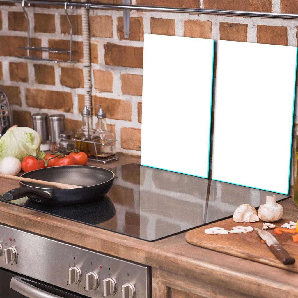 Herdabdeckplatten Glaskeramikkochfeld-Abdeckung Spritzschutz Glas Set 2x30x52 Weiß