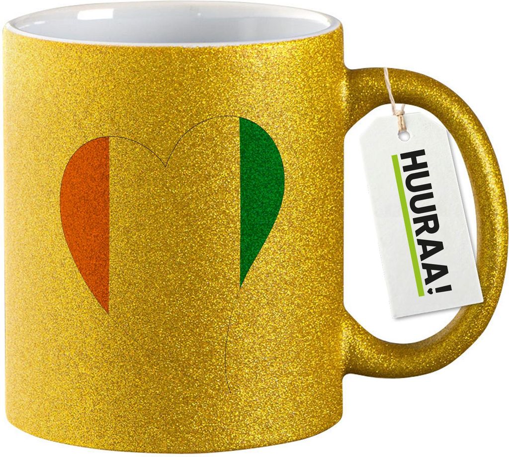 Huuraa Glitzertasse Elfenbeinküste Flagge Herz 330ml Gold Keramik Kaffeebecher Geschenkidee