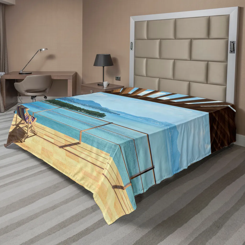 Drap de lit Océan Doux et Confortable, Imprimé Mer et Île 266x260 cm