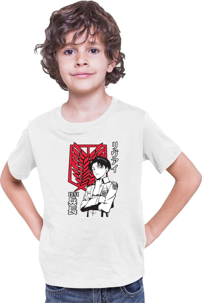 Kinder T-Shirt Japan Anime Manga Attack Anime On Titan Levi Ackerman 06 Ackerman Picture Pose, 7-8 Jahr - 128 / Weiß