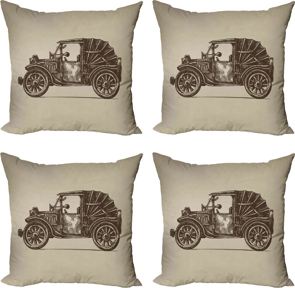 ABAKUHAUS Autos Kissenbezug Set (4 Stück), Oldtimer-Cabrio, Moderner Doppelseitiger Digitaldruck, 45 cm x 45 cm, beige Sepia