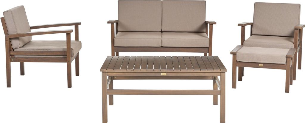 BELIANI Gartenmöbel Set Dunkelbraun es Akazienholz 5-teilig mit Auflagen Taupe 4-Sitzer Terrasse Outdoor Garten Ausstattung Sitzmöbel