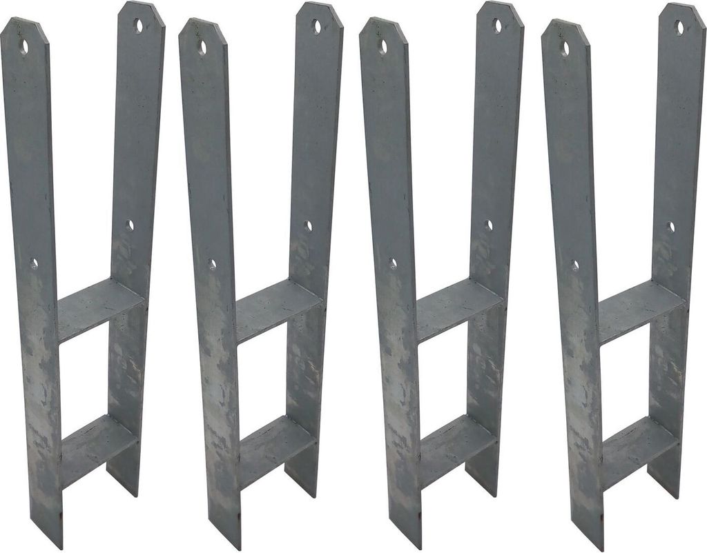 4er Set H-Anker Pfostenträger feuerverzinkt 121 / 600 mm H-Träger Pfostenanker Bodenanker für Pfosten Pfostenschuh für Zaun Carport Überdachun...