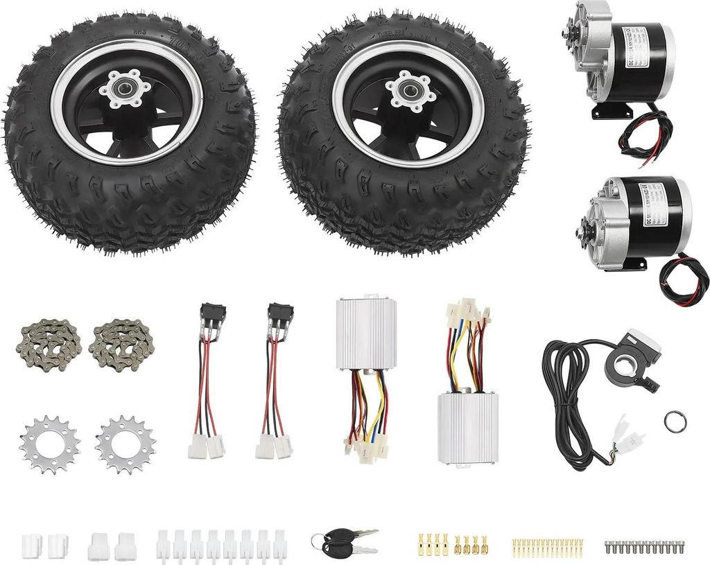 Elektro-Wagen/Go-Kart Umrüstkit - Nabenmotor-Set - 24 V 250 W - 25,4 cm Rad - Daumengas - Rot