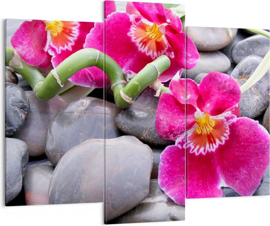 Bild auf Leinwand - Leinwandbild - Asiatisch bambus orchidee steine - 130x100cm - Wand Bild - Wanddeko - Leinwanddruck - Bilder - Kunstdruck - Lein...