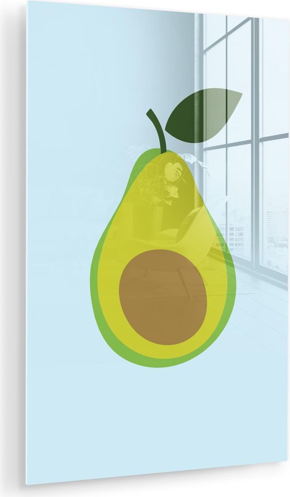MuchoWow Glasbilder - Bilder auf Wandbild - Foto auf Glas Avocado - Illustration - Grün - Frucht 80x120 cm Wanddekoration aus Glas - Acrylglasbild...
