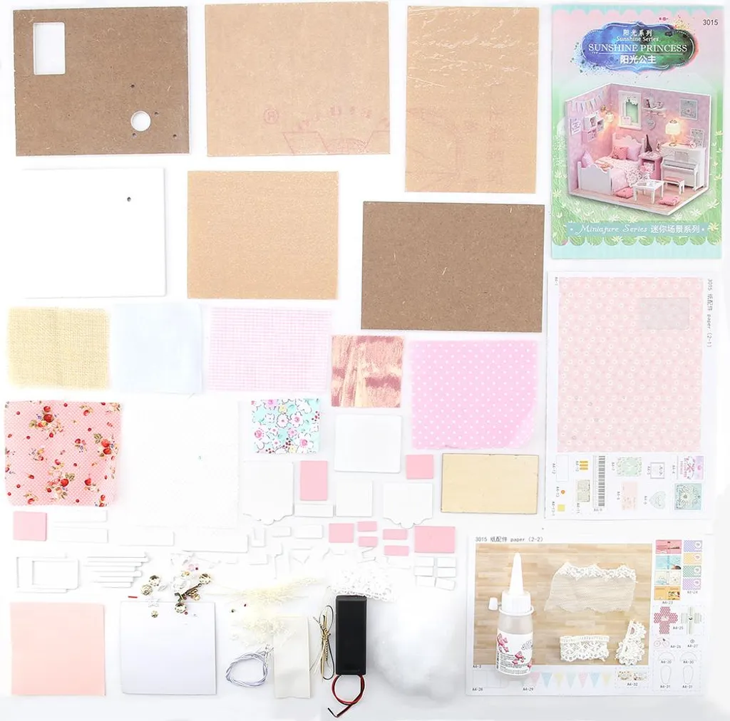 Maison de Poupée Miniature DIY en Bois Rose avec Mobilier et Détails