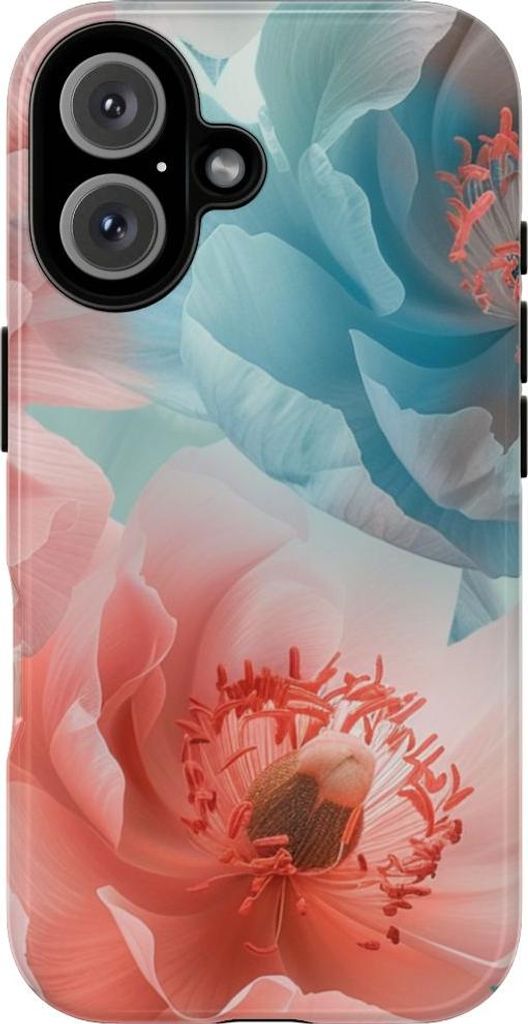 Sanftes Blumenmuster in Rosa und Blau – Hülle Kompatibel mit iPhone 16