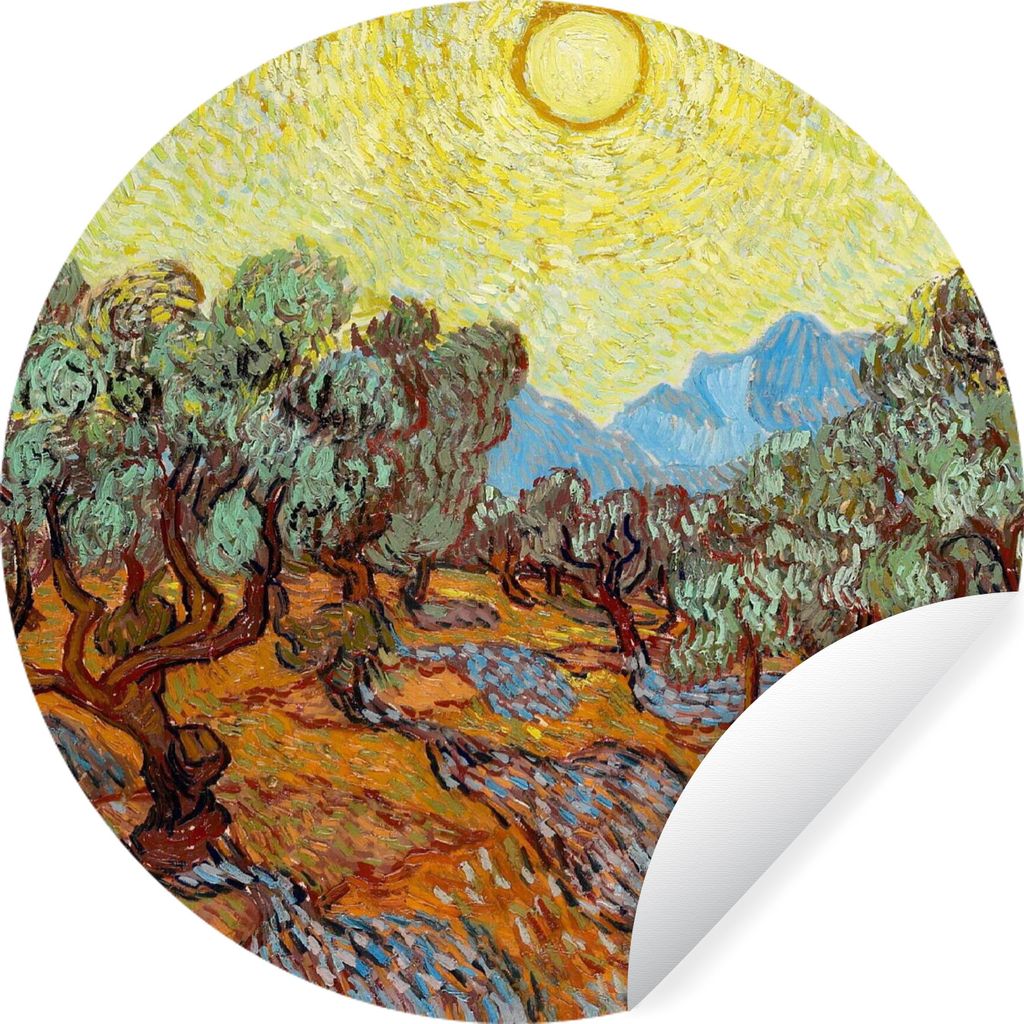 MuchoWow Runde Wandtattoo - Wandsticker Tapete Aufkleber Olivenbäume mit gelbem Himmel und Sonne - Vincent van Gogh Ø 100 cm Selbstklebend und ...