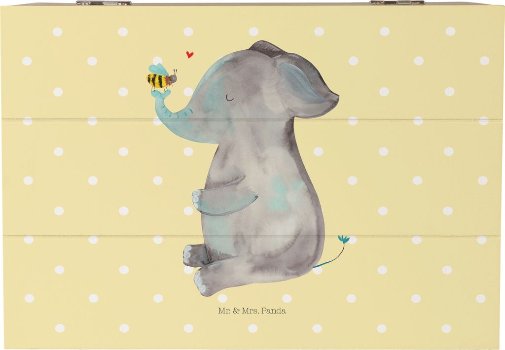 Mr. & Mrs. Panda Box Elefant Biene 22 x 15 cm - Gelb Pastell - Geschenk, Liebe, Jahrestag, Liebesspruch, Geschenkbox, Holzkiste, schatztruhe, Lusti...