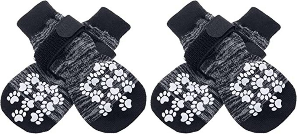 4 Stück Anti-Rutsch-Hundesocken mit verstellbaren Trägern, wasserdichte Pfotenschutzsocken für Hartholzböden im Innenbereich