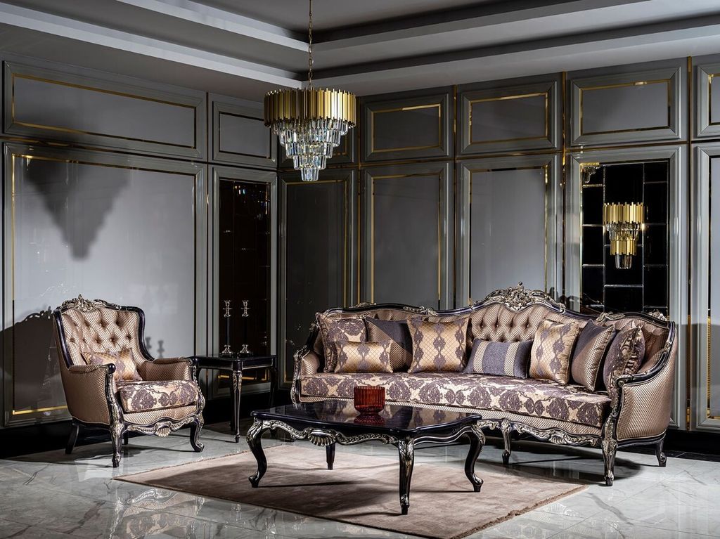 Casa Padrino Luxus Barock Wohnzimmer Set Gold / Lila - 2 Sofas & 2 Sessel & 1 Couchtisch - Handgefertigte Wohnzimmer Möbel im Barockstil - Edel & ...