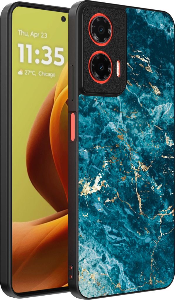 Smartphonica Handytasche Passend für Motorola Moto G85 / Motorola Edge 50 Fusion mit Marmordruck - TPU Rückabdeckung Fall blau Marmor Design - Blau