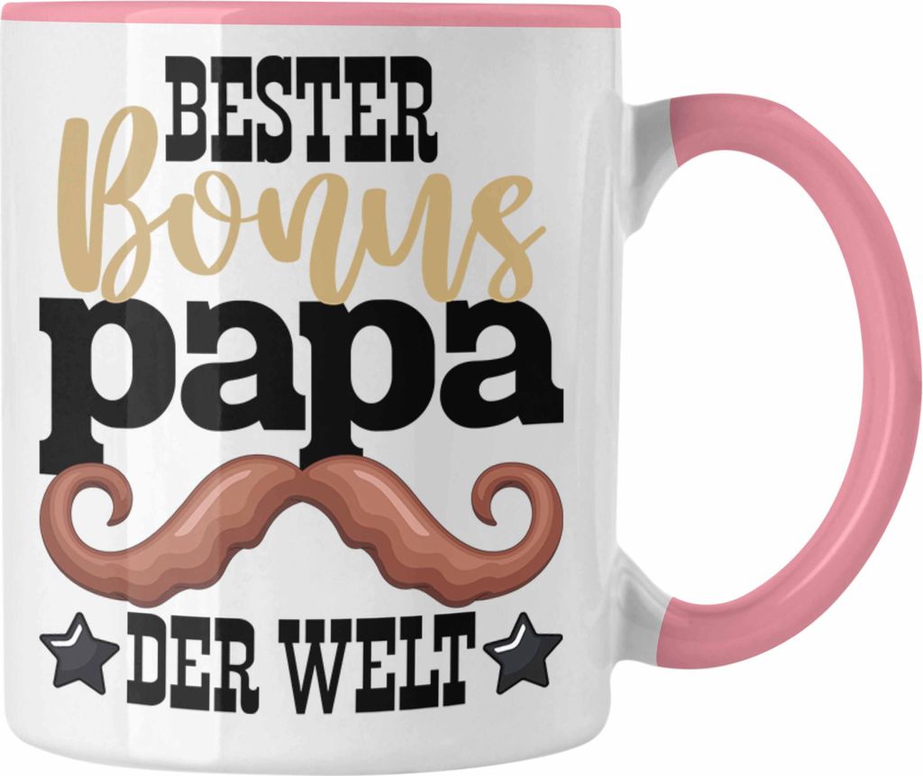 Trendation - Bester Bonus Papa Der Welt Tasse Stiefvater Geschenk Stiefvater Vatertag Lustiger Spruch (Rosa)