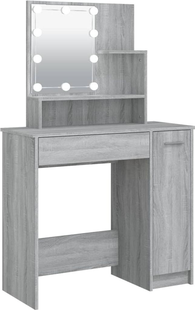 vidaXL Coiffeuse avec LED Gris Sonoma 86,5x35x136 cm Image du produit 